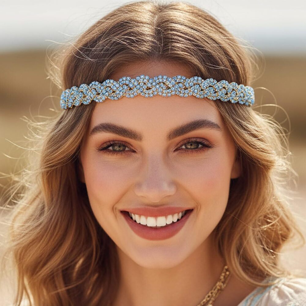 3265 Gold Elastic Rhinestone headbands Sparkly Crystal Braid Head Chain
